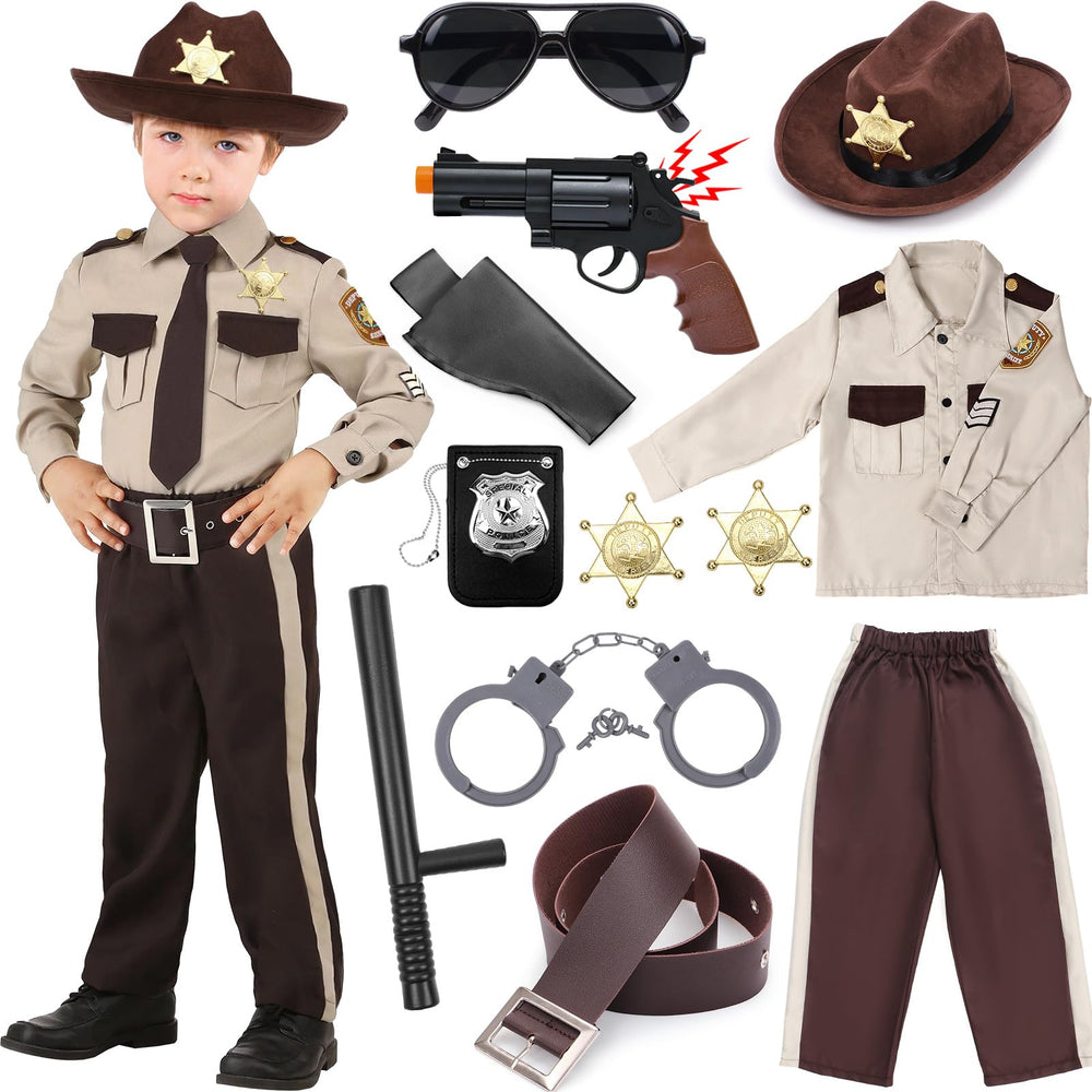 Latocos Kids Police Officer Costume Western Sheriff Cowboy Uniform Role Play with Accessories Halloween Costumes Boys Girls