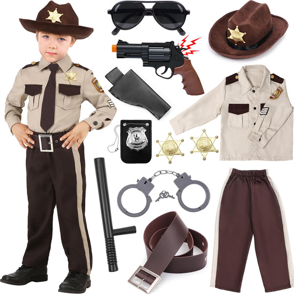 Latocos Kids Police Officer Costume Western Sheriff Cowboy Uniform Role Play with Accessories Halloween Costumes Boys Girls