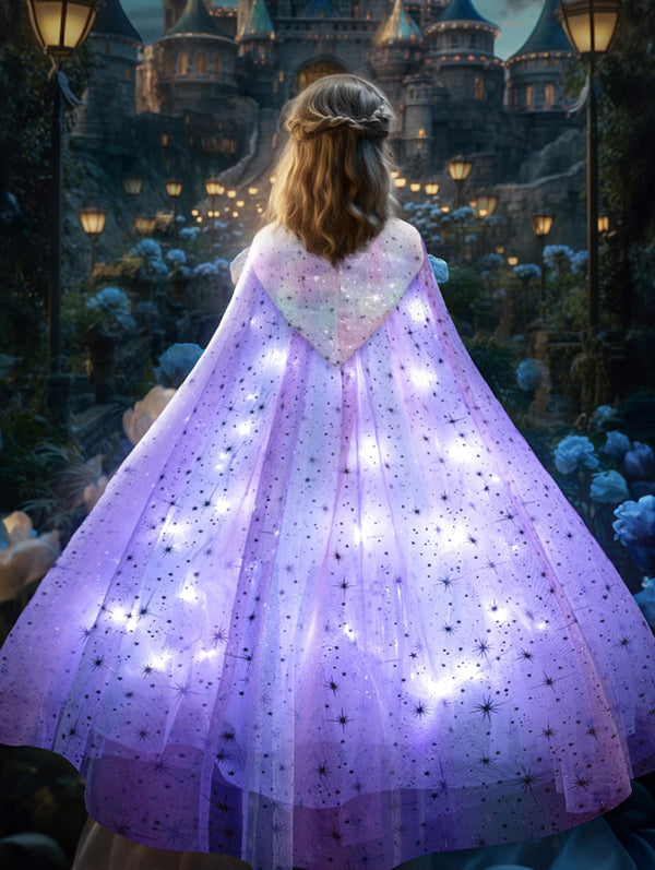 UPORPOR LED Princess Dress Up Cape Girls Light Up Princess Hooded Cape for Girls Costume Cloak Princess Shawl Toddler Kids Halloween LED Dressing Up Train