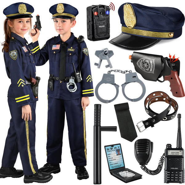 GIFTINBOX Police Costume for Kids Kids Police Officer Costume for Boys Girls with Accessories Halloween Costumes for Kids